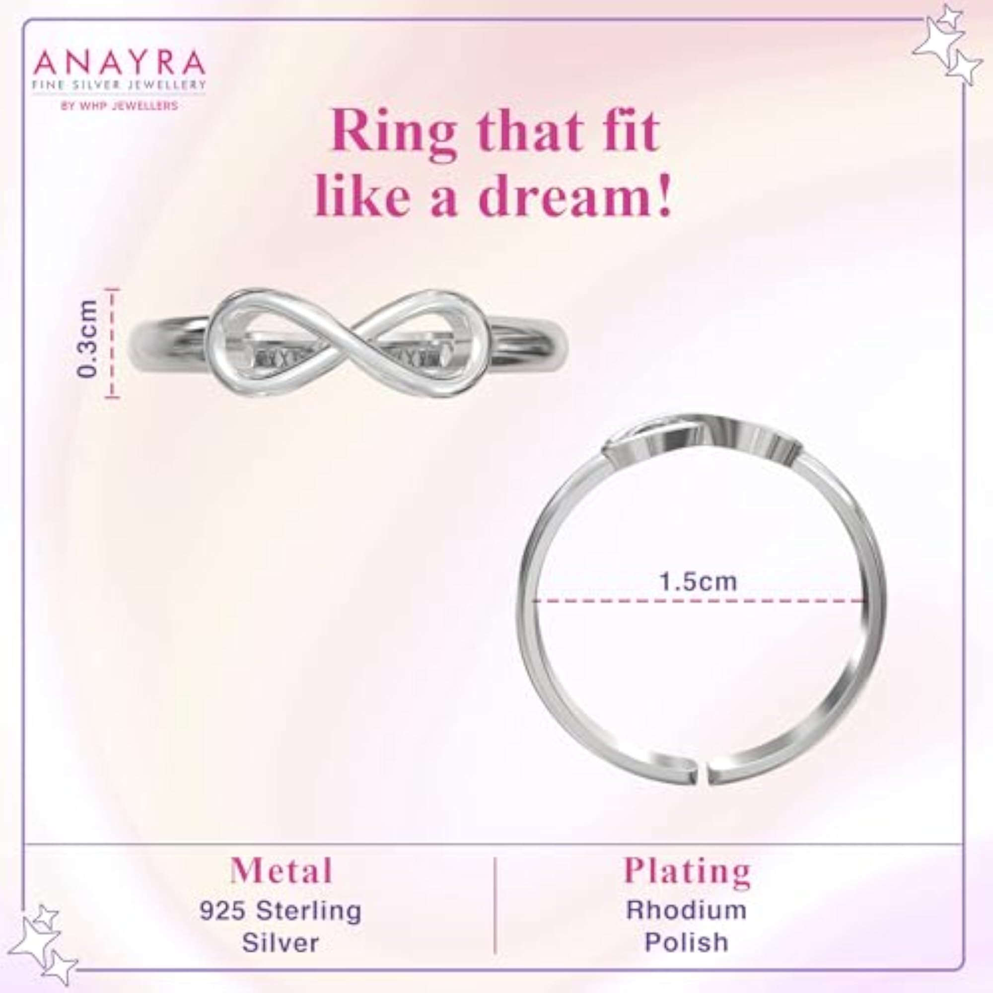 Women's Infinity Adjustable 925 Ring, Stylish Gift